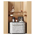 Elegant Modern Wine Cabinet With Glass Shelves Wine Glasses And Patterned Drawers