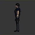 Tactical Police Game Movie Character In Dark Blue Uniform With Tactical Vest And Helmet