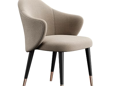 Modern Light Gray Fabric Dining Chair With Armrest Design Black Legs And Golden Base Accents 3d model