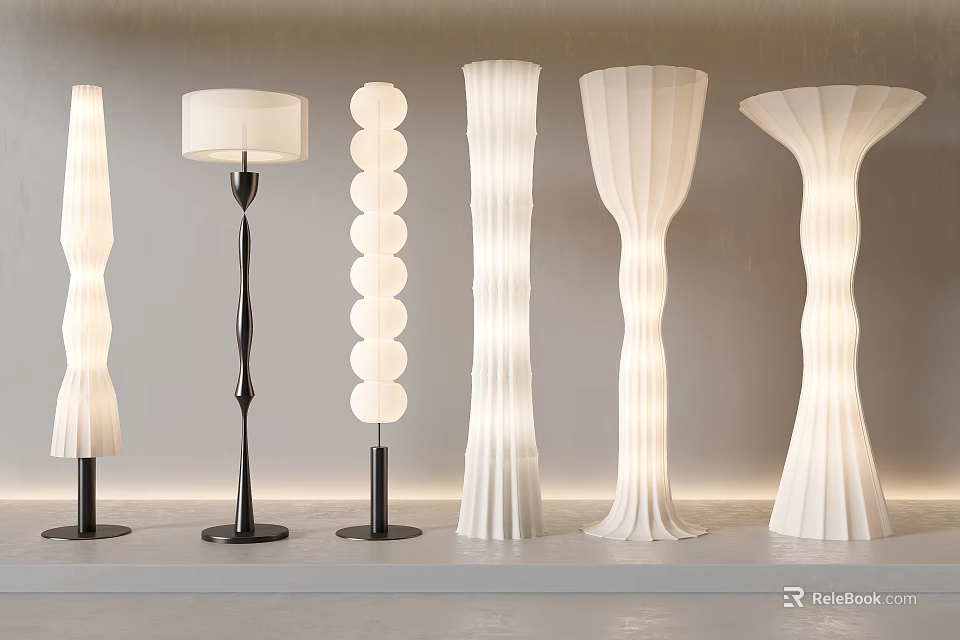 Sleek Modern Floor Lamps With Various Unique Designs And Illuminated Features 3d model 