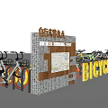 Bicycle Parking Area With Sign Map And Multiple Parked Bicycles 3d model