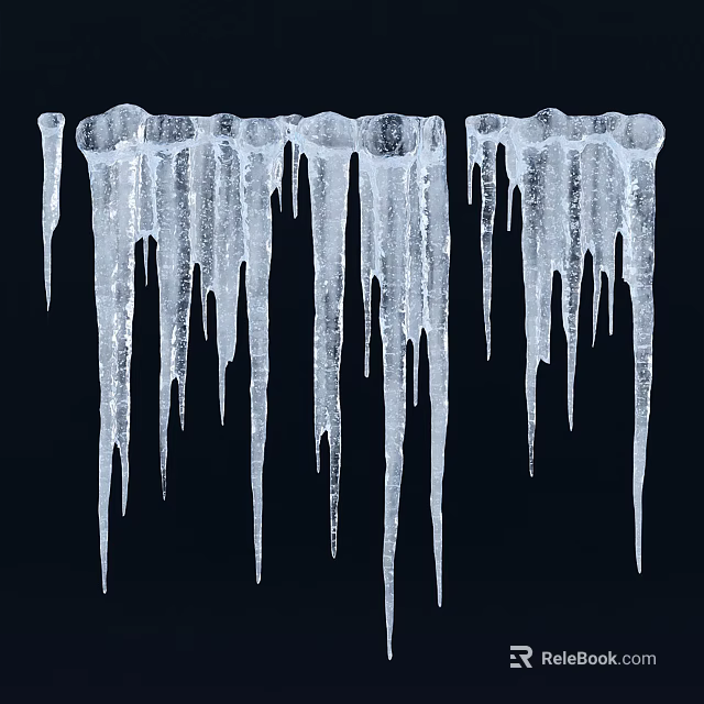 Frosty Icicles Hanging As Natural Garden Decor For Winter Outdoor 3d model 