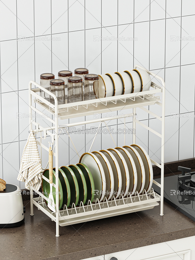 Kitchen Dishes and Water Cup Storage Rack 3d model