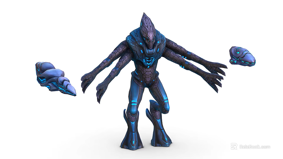 Sci Fi Character Creature With Blue Glowing Elements And Multiple Armored Limbs 3d model 