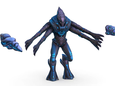 Sci Fi Character Creature With Blue Glowing Elements And Multiple Armored Limbs 3d model