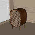 Modern Dark Brown Wooden Sideboard With Rattan Panel And Brass Hardware Details