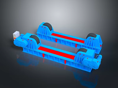 Industrial Blue Dual Roller Support Equipment With Red Tracks And Black Rollers 3d model