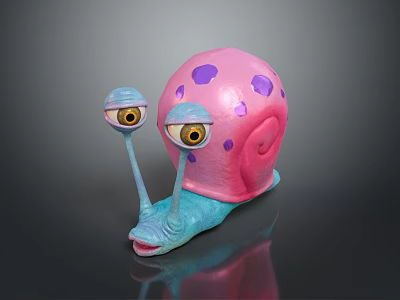 Pink Shell Snail Toy With Purple Spots Blue Antennae And Large Yellow Eyes 3d model