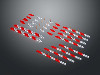 Road Safety Equipment With Red And White Barriers Cones And Reflective Strips 3d model