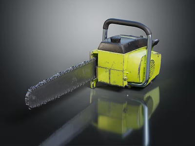High Quality Yellow Chainsaw With Black Handle And Durable Metal Cutting Chain 3d model