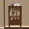 Wooden Entryway Cabinet Sideboard With Arched Glass Doors And Decorative Top Items