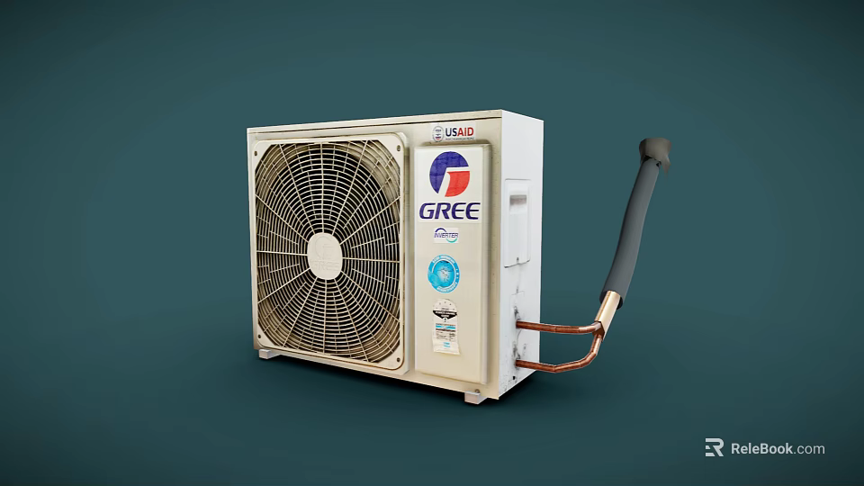 GREE Air Conditioner Fan Outdoor Unit with Copper Tube and Black Hose 3d model 