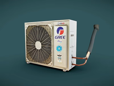 GREE Air Conditioner Fan Outdoor Unit with Copper Tube and Black Hose 3d model