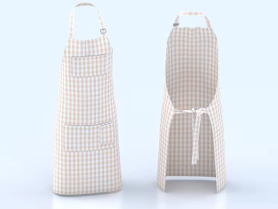 Classic Checkered Cotton Aprons With Front Pockets And Adjustable Tie Straps 3d model