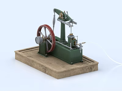 Industrial Equipment Model With Green Body Red Wheel And Mechanical Structure On Base 3d model
