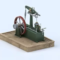 Industrial Equipment Model With Green Body Red Wheel And Mechanical Structure On Base