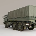Military Off Road Cargo Truck With Green Canvas Covered Bed And Multiple Wheels