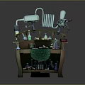 Laboratory Workbench Setup With Glass Tubes Beakers Flasks And Green Cloth
