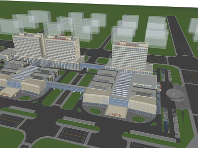 Architectural Layout of Modern Hospital Building Complex With Medical Facilities and Structures 3d model