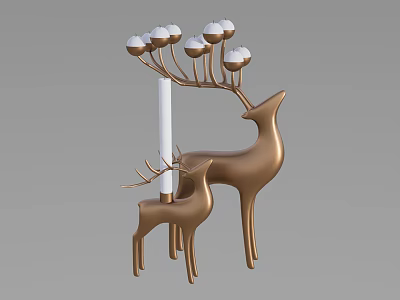 Golden Deer Shaped Candlestick Lamp with Multiple Candle Holders for Home Decor 3d model