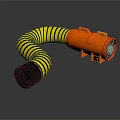 Orange Portable Ventilation Blower With Yellow Black Striped Flexible Hose For Industrial Air Circulation