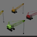 Yellow Red Green Tracked Cranes With Long Booms And Four Units