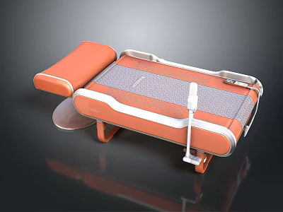 Orange Padded Massage Table Furniture With Gray Mesh Surface And White Frame 3d model