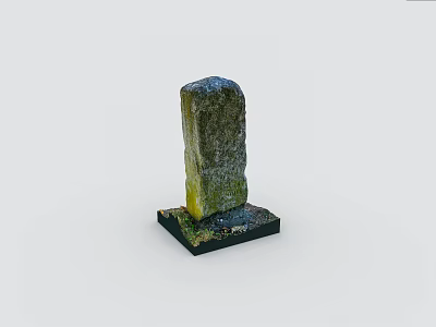 Ancient Stone Stele With Carved Surface On Black Base Display Stand 3d model