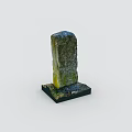 Ancient Stone Stele With Carved Surface On Black Base Display Stand