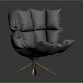 Gray Modern Accent Chair with Segmented Padded Back and Crossed Wooden Legs