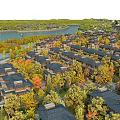 Aerial Planning of Housing Complex With River and Autumn Trees Layout