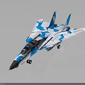Blue And White Camouflage Fighter Jet Model With Transparent Canopy On Dark Background