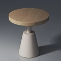 Minimalist Modern Round Table With Natural Wooden Top And White Cone Base Design