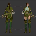 Two Female Characters in Green Armor with Bow Arrow Quiver and Glowing Green Aura