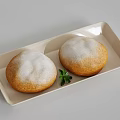 Round Pastries Topped with Powdered Sugar on Beige Rectangular Tray with Fresh Mint Leaf 3d model