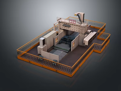 Large Industrial Precision Machining Equipment with Safety Fence Control Panel and Worktable 3d model