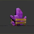 Vibrant Purple Crystal Cluster With Orange Wooden Fences Gray Stone Ground And Green Plants