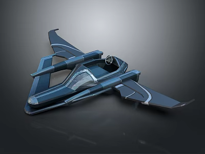Futuristic Deep Blue Spacecraft With Cockpit And Aerodynamic Wing Structure 3d model
