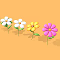 Colorful Flowers with Green Stems and Leaves on Yellow Background
