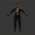 Detailed Game and Movie Character in Black Coat With Golden Accents and Boots