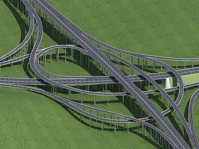 Complex Multi Level Highway Bridge Interchange With Green Grass Background Structure 3d model