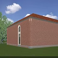 Semi Detached Villa With Red Brick Exterior Arched Windows Balconies And Green Lawn Landscape