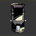 Unique Custom Car Black Cream Exterior With Exposed Engine Large Chrome Wheels Green Accent Stripes