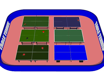 Multiple Green And Blue Table Tennis Tables In Indoor Sports Training Area 3d model