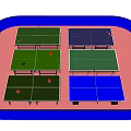 Multiple Green And Blue Table Tennis Tables In Indoor Sports Training Area