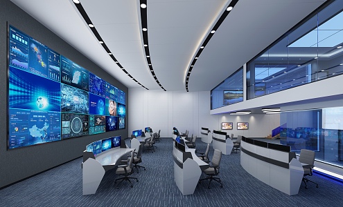 Command Control Room of Modern Monitoring Room 3d model