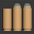 Three Copper Bullet Casings With Silver Tips Arranged In Reflective