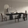 Modern Black Dining Table Set With Wooden Chairs Vase Candles And Pendant Light