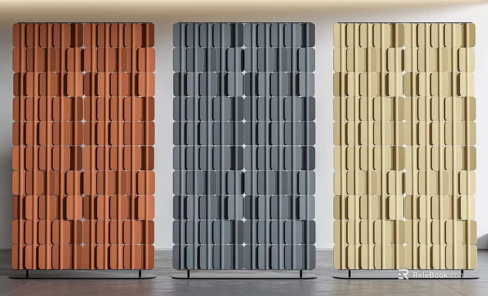 Modern Room Dividers With Geometric Patterns In Orange Gray And Beige 3d model 