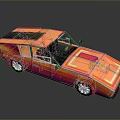 Vintage Orange Car Model With Black Roof Transparent Windows And Reflective Surface